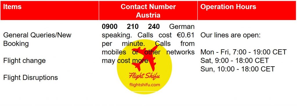 Ryanair Austria Contact Number